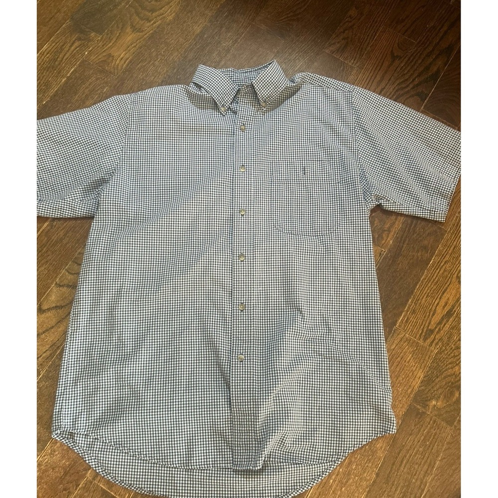 Men's Size Large Blue Checked Wrangler Rugged Wear Short Sleeve Shirt